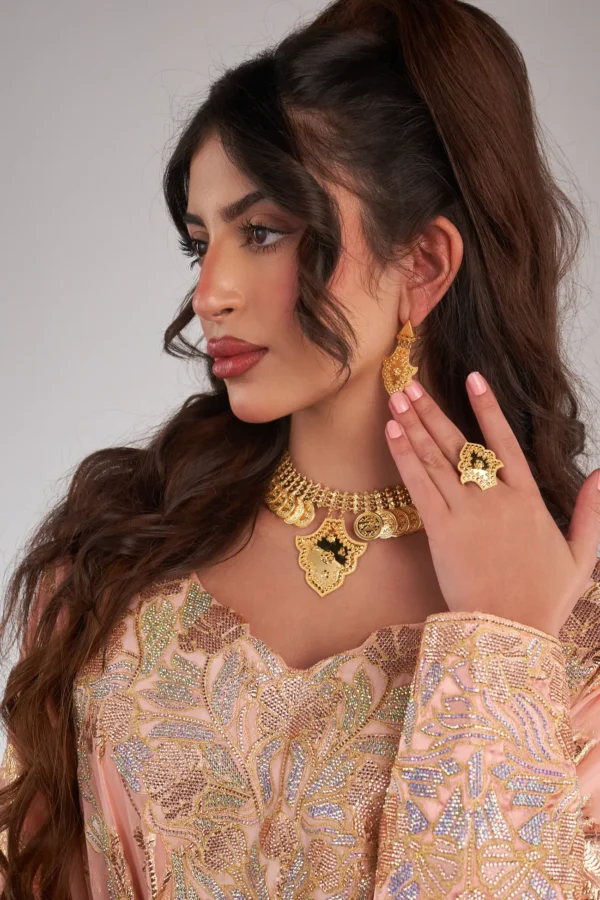 خناق سيتمي مع أقراط وخاتم ذهب عيار 21 فخم - Image 3